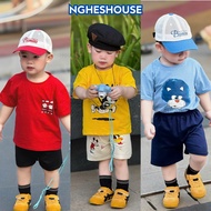 [Nheshouse] Lovely Printed T-shirt Clothing Set for Boys Sleeveless T-shirt Stretch Cotton Short Pan