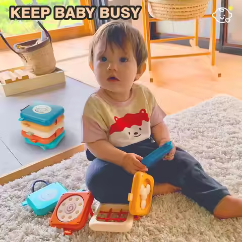 Sensory Folding Activity Cube Montessori Toys with Fine Motor Skills Travel Busy Board Busy Cube Gif