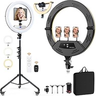18" Foldable Ring Light with Stand for iPhone ipad Camera, 75" Tripod with Wheels 38W 6500K LED Disp
