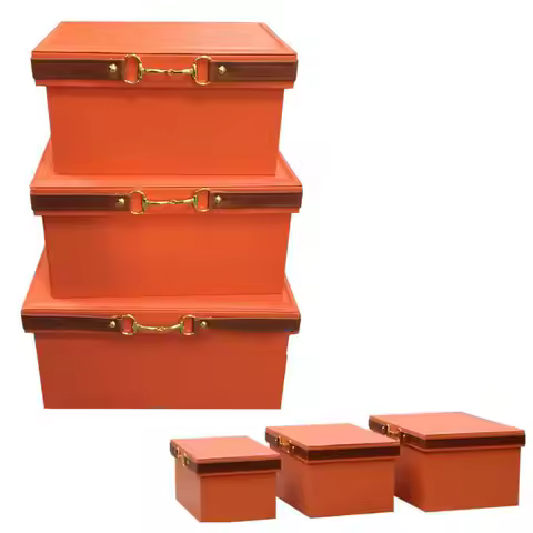 Luxury Pu Leather Orange Storage Bins Colorful Storage Box Organizer Containers Baskets with Cover H