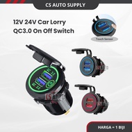 USB Charger QC3.0 On Off Switch FAST Charging Handphone Fon Cas 12v - 24v Car Lorry Motor