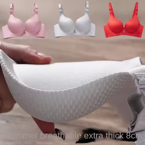 8cm Push Up Seamless Steel Ring Bra for AA Cup Ultra Thick Padded Non Slip Bralette Natural Curve En