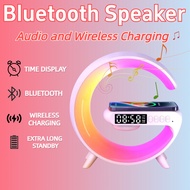 4 IN 1 Bluetooth RGB Speaker With Wireless Charging Time Display Speaker藍牙音響