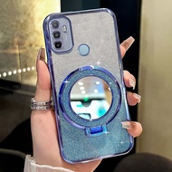 Phone Case OPPO A53 A33 A32 Shockproof Mirror Magnetic Suction Bracket Transparent Phone Casing cove