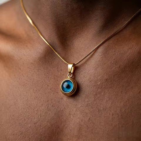Simple Angel Eyes Pendant Necklace For Men Fashion 14k Gold Color Snake Bone Chain Jewelry Accessori