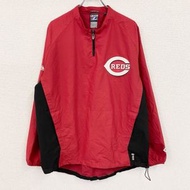 古著Majestic MLB 紅人隊半拉鍊套頭衫，紅色， L 碼