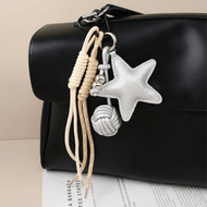 TRADER PU Leather Star and Ball Pendant Handmade Knot Five Pointed Star Love Heart Ring Keychain  Ba
