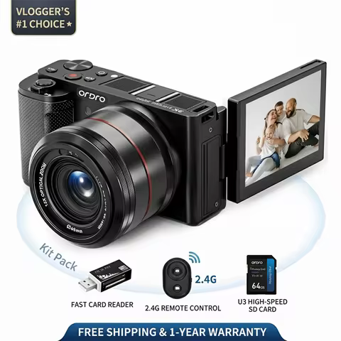 5K 60FPS Vlogging Camera ORDRO G730, 12X Optical Zoom Camcorder for YouTube, Night Vision WiFi Video