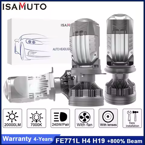 ISAMUTO FE771L LED H4 H19 Headlight With Lens 9-60V 240W 9003 HB2 7000K 20000LM Car White Hi/lo Bulb