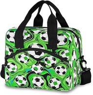 RPLIFE Soccer Balls Green Insulated Lunch Bag Large Lunch Cooler Bag, 11.4×7.1× 9.5 Inches