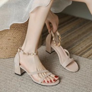 French Temperament Bridesmaid High Heels Women Thick Heel Summer Fairy Style Gentle Pearl Sandals Wo