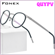 QUYPV FONEX Acetate โครงแว่นตาโลหะผสมแว่นสายตากรอบเกี่ยวกับสายตาสั้นกลมแนววินเทจสำหรับผู้ชายและผู้หญิง98625 APITV