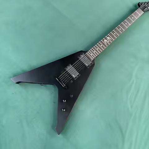 Black V-shaped electric guitar,rosewood fingerboard with dot inlays guitars,electric guitar for rock