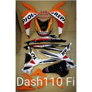 HONDA DASH 110 V2 FI REPSOL BODY COVER SET WITH SIAP STICKER TANAM 2K CLEAR 🔥READY STOCK🔥- ORANGE+WHITE+BLACK