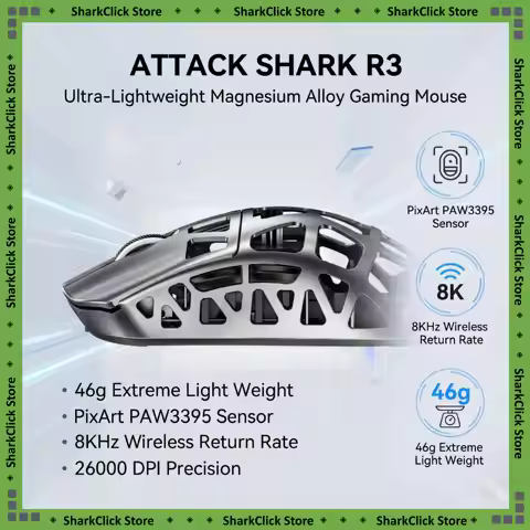 ATTACK SHARK R3 Magnesium Alloy Superlight Tri-mode Gaming Mouse PAW3395 Bluetooth Wireless Wired