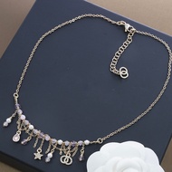 9J0Y Ch ** el Simple Temperament Water Drop Star Diamond C Colorful Beads Tassel Necklace Necklace D