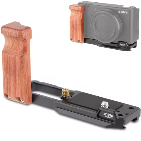 LEFTFOTO L Bracket Release Plate with Wooden Handle Grip for Sony ZV-1 II /ZV-1/ZV1F/ZV-1M2/ZV-1 Mar