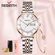 REBIRTH Jam Tangan Wanita Dan Elegan Terbaru Ori Tali Stainless Steel Jam Kuarsa Santai Mewah Jam Ta
