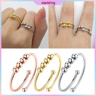 Star Stainless Steel Anxiety Fidget Ring Anxiety Ring with Beads Stress Relief Ring