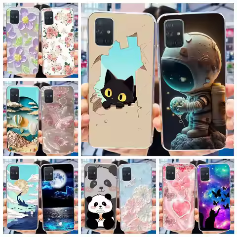 For Samsung Galaxy A31 A41 A51 A71 Case Cute Cat Astronaut Painted Cover Soft Slim Phone Case For Sa
