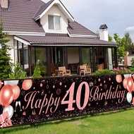 40th Birthday Women Decoration – Aluminum Foil Balloons – Black Rose Gold Happy Birthday Banner Set