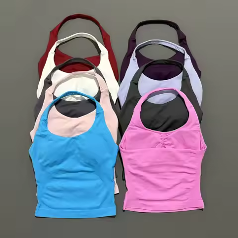 HISTELLO Halter Top Gym Vest Woman Backless Tank Tops Push Up Sport Bras Running Vest Workout Tops A