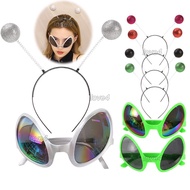2Pcs Sets Funny Halloween Alien Glasses Green Fly Men Cosplay Glasses + Hair Hoop Astronaut Sunglass