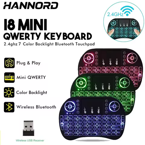 Hannord 2.4G Air Mouse with Touchpad Keyboard i8 English 7 Color Backlit Mini Wireless Keyboard for 