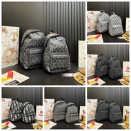 Beg lelaki D9R small size black color diamond checkered design leather backpack large laptop bag