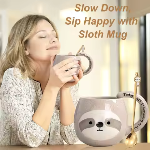 400ML Creative Animal Styling Mug Cute Sloth Closed Eye Ceramic Cup Office Personality Animal Coffee