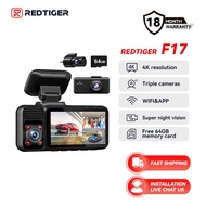 REDTIGER F17 4K 3-Camera Dash Cam, 5.8GHz WiFi, IR Night Vision, GPS, WDR