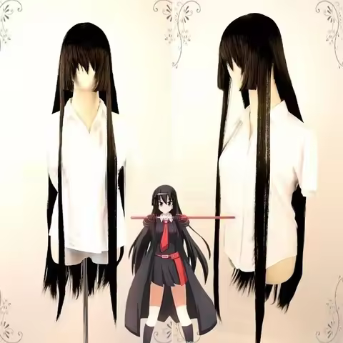 100cm High Quality Heat Resistant Akame Wig Anime Akame ga Kill Cosplay Wigs Long Black Synthetic Ha