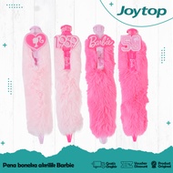 JOYTOP Pena Barbie JUMBO Bulu Pom Pom Fluffy / Pulpen Hitam 1.0 mm Barbie Pink