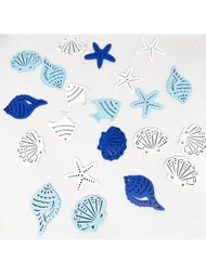 30入組木製海洋系列海星貝殼魚形裝飾,適用於家庭和花園裝飾,風鈴手冊手工藝品diy裝飾