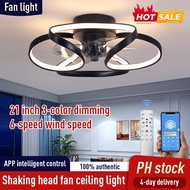 LED Ceiling Light With Fan 360 Rotation APP Remote 3 Color Lights 7 Blades 6 Speed Wind 22 Inches