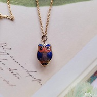 美國西洋古董飾品 / 可愛景泰藍貓頭鷹吊墜項鍊/復古珠寶首飾