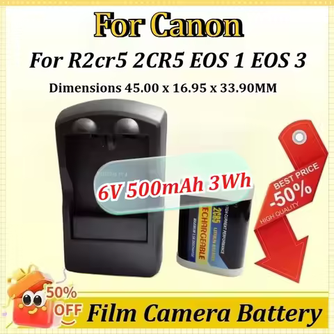 6V 500mAh 3Wh Film Camera Battery for Canon R2cr5 2CR5 EOS 1 EOS 3 Rechargeable Lithium Black/White 