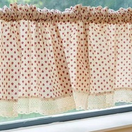 Boho Style Red Strawberry Printed Sheer Short Curtain Valance for Daughters Bedroom Linen Textured Half Tier Curtain Topper Room Divider for Bathroom Cabinet  Rod Pocket