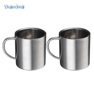[Shamjina] 2x Stainless Steel 220ml/7.4oz Double Walled Mug Kid Water Tea Drinking Cup