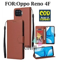 Leather Flip Cover Untuk Oppo Reno 4F (2020) - Wallet Case Kulit - Casing Dompet Case Wallet Leather Flip Case Oppo Reno 4F Casing Hp Leather Dompet Kulit FLIP COVER WALLET