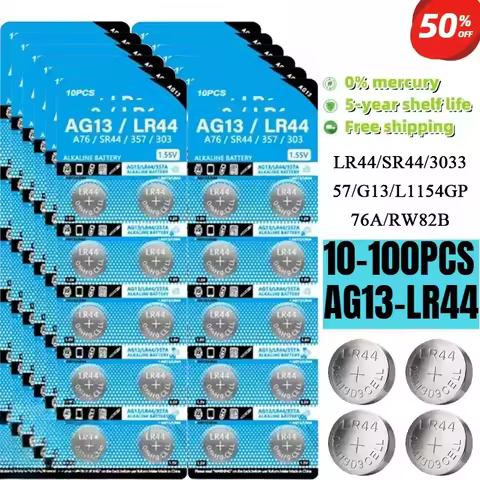 10-100PCS AG13 LR44 A76 1.55V Button Batteries for Watch Toys Remote L1154 SP76 SR44 LR1154 357 303 