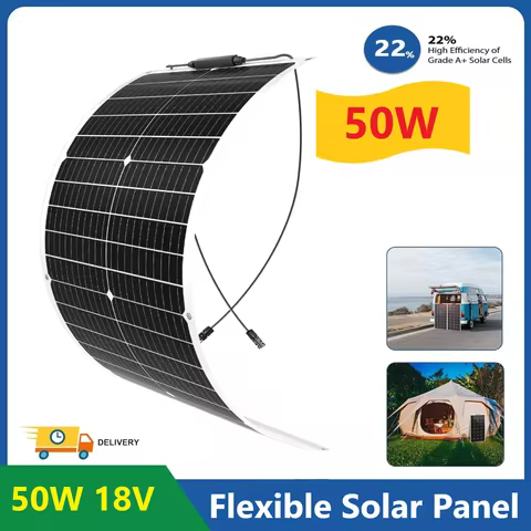 PowMr Flexible Solar Panel 50W PV Module Waterproof 18V Solar Cell Home Yard Outdoor Camping Trip Em