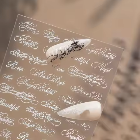 English Letter Word Gothic Style Black White Roman Letter Words Number Nail Art Stickers Manicure De