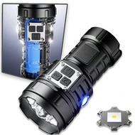 1 ชิ้น ไฟฉายแรงสูงระยะไกลพร้อมแสง UV ไฟแคมป์สว่างติดตั้งแบตเตอรี่ ไฟฉายมือถือสำหรับการเดินป่าแคมปิง