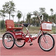 Home Office Foldable Adult Trike 20inch Tricycle Pedal 3 Wheel Bike Single Speed Three-Wheeled Bicycle with Large Shopping Basket for Seniors Men Women Red