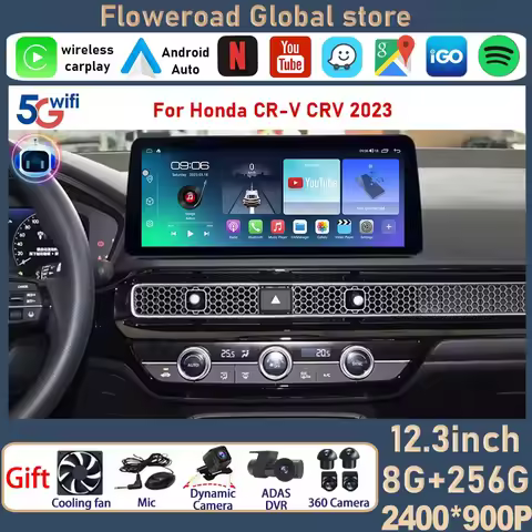 12.3 Android 15 Auto For Honda CR-V CRV 2023 QLED Carplay Screen Car Radio Stereo Multimedia Video P