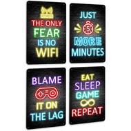 Hiasan Tanda Logam Bilik Pemain untuk Remaja Lelaki, Seni Dinding Gaming, Tanda Neon Pemain Game, Hi