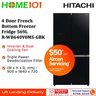 Hitachi 4 Door French Bottom Freezer Fridge 569L R-WB640V0MS