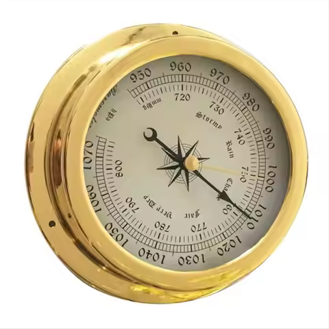 A32I 4 Pcs Boat Barometer Clock Thermometer Hygrometer Weather Station Set Wall Mounting Type Brass