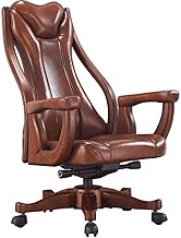 Beautiful Boss Chair, Leather Solid Wood Executive Chair Computer Office Chair Ergonomic Chair Swivel Chair Recliner 360 Degree Swivel Adjustable Seat Height Head Support Height Adjustable